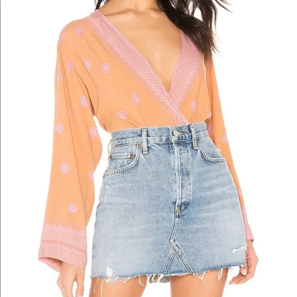 Free People On Board Bodysuit size Small in Orange/Pink